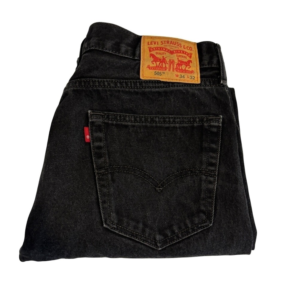 Levis 505 Regular Fit Straight Leg Black Jeans Mens 34W x 29L Denim School Work